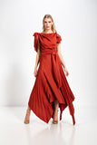 Kevan Jon Emilia pleat dress in rust