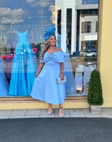 Bonita Bow Bardot skater midi dress in baby blue