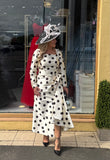 Carla Ruiz 53015 polka dot mikado ruffle occasion dress in ivory and black