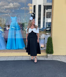 Bonita Bow Bardot skater midi dress in black, ivory