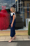Kevan Jon Hali Bardot  midi dress in navy blue & ivory