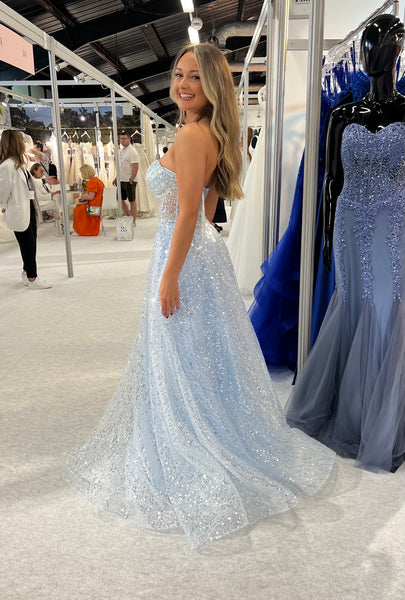 Seline ice blue sequin strapless prom dress Ballgown – Deja Elite Boutique