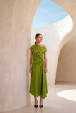 Carla Ruiz lime satin midi occasion dress 53035