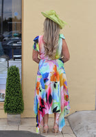 Kevan Jon Emilia pleat knee dress in rainbow