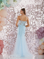 Noa by Tiffanys sequin prom dress light blue and mocha