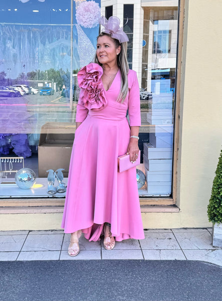 kevan jon pink dress KEVAN JON MILA PLEAT BARBIE PINK