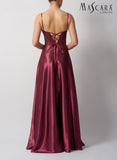 Mascara MC18511 satin A line prom formal dress in burgundy