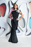 Kevan Jon Hali Bardot ballgown dress in black & ivory