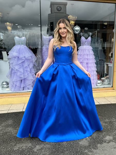 strapless open back dress Tiffany's Felicity prom dress ballgown red , royal blue size 14 on SAL Deja Elite Boutique strapless open back dress Tiffany's Felicity prom dress ballgown red , royal blue size 14 on SAL Deja Elite Boutique