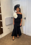 Arabella roset flare midi dress by Kevan Jon in black and white