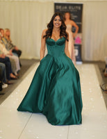 Vala satin prom dress ballgown by Tiffanys in royal, green, red, baby blue