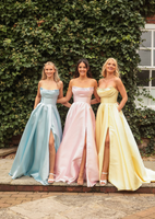 Harley satin ballgown prom dress 3 colours pink, blue, lemon