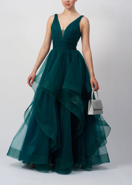 Fifi waterfall tulle prom dress green and red Deja Elite Boutique Fifi waterfall tulle prom dress green and red Deja Elite Boutique