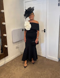 Arabella roset flare midi dress by Kevan Jon in black and white