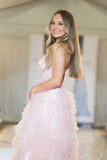 Frankie blush pink flutter ballgown prom dress