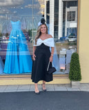 Bonita Bow Bardot skater midi dress in black, ivory
