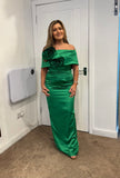 Kris satin maxi dress with removable over skirt by Kevan Jon in Emerald  Green