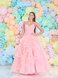 AKIRA layered tulle prom dress by Tiffanys prom in bluebell, coral and dark green
