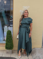 Kevan Jon Emilia pleat knee dress in khaki