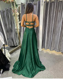 Astrid hot fix Diamante A line green satin prom dress ON SALE - one off size US 6 fits to UK8 to 10