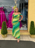 Julia ombré green, lime Bardot midi dress