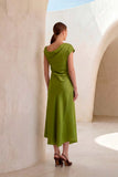 Carla Ruiz lime satin midi occasion dress 53035