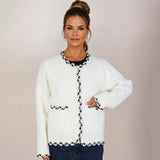 Parisian style Boucle trim fluffy cardigan in ivory