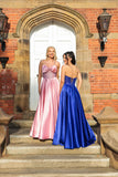 Bonnie bow Diamante satin prom dress Ballgown in pink and royal blue