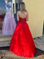 Leila red strapless prom dress ballgown