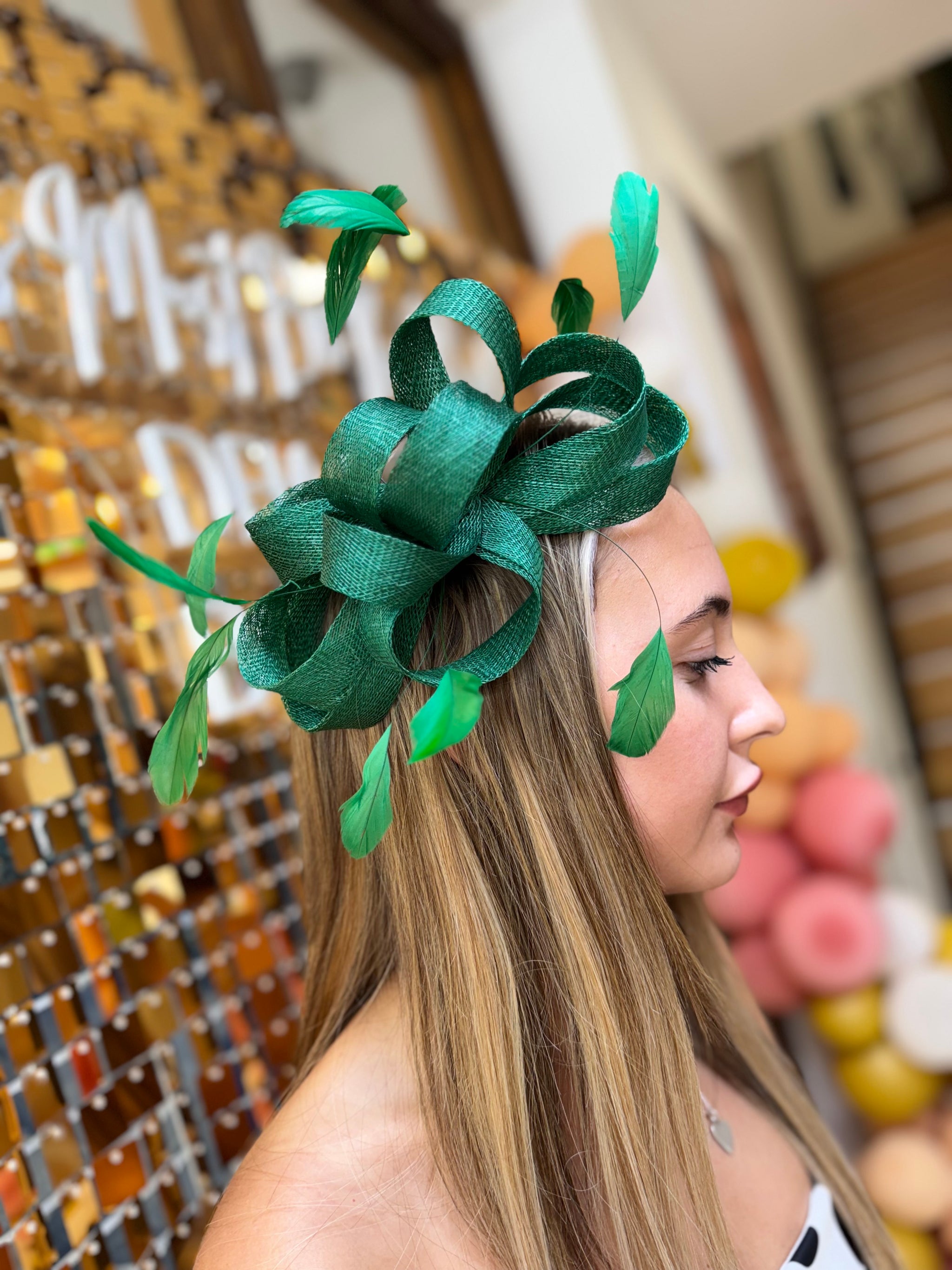 Hunter green fascinator kentucky derby hat fascinator dark hunter green teal organza  main image 3
