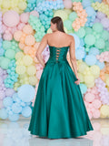 BECKI Satin Prom Dress by Tiffanys Prom | Champagne, Midnight Blue & Emerald Green