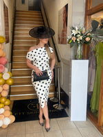 Arianna asymmetric midi  polka dot midi dress