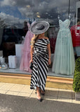 Eugenia flare dip hem midi dress by Kevan Jon in black and white