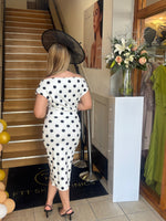 Arianna asymmetric midi  polka dot midi dress