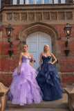 Millie layered tulle Diamante prom dress in navy and lilac