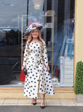 Carla Ruiz 53015 polka dot mikado ruffle occasion dress in ivory and black