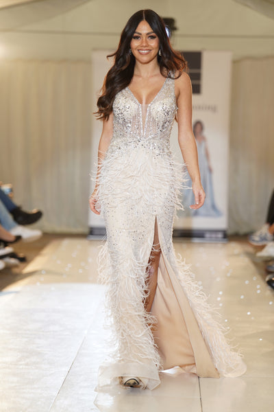 Porsche feather diamante evening gown prom dress Deja Elite Boutique Porsche feather diamante evening gown prom dress Deja Elite Boutique