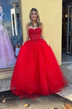 Leila red strapless prom dress ballgown
