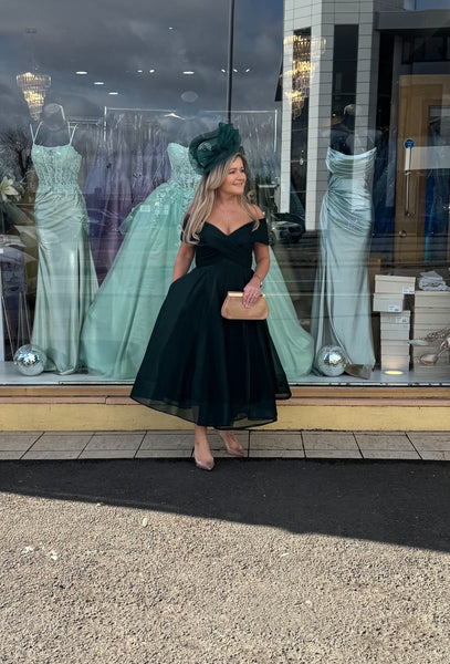 off the shoulder flared midi dress Windsor Exceptional Off-The-Shoulder Flared Midi Dress