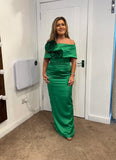 Kris satin maxi dress with removable over skirt by Kevan Jon in Emerald  Green