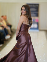 Sloane satin ballgown prom dress in espresso