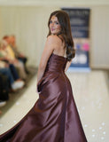 Sloane satin ballgown prom dress in espresso