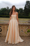Gina satin prom dress ballgown in wine, butter yellow, emerald and sage