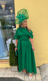 Lexi Bardot on off shoulder dip hemline midi skater dress Forrest green