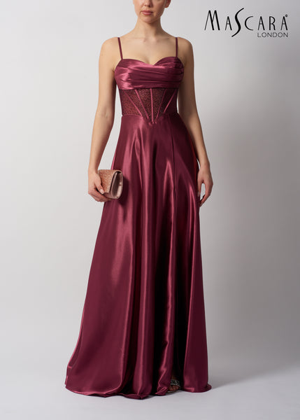 Mascara MC18511 satin A line prom formal dress in burgundy