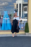 Bonita Bow Bardot skater midi dress in black, ivory