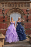Millie layered tulle Diamante prom dress in navy and lilac