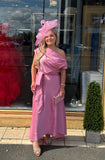 Rosellon drape dress by Kevan Jon in two tone rose dust with French pink piping