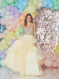 Elsie diamante layered tulle ballgown prom dress by Tiffanys pink, blue, lemon