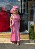 Rosellon drape dress by Kevan Jon in two tone rose dust with French pink piping